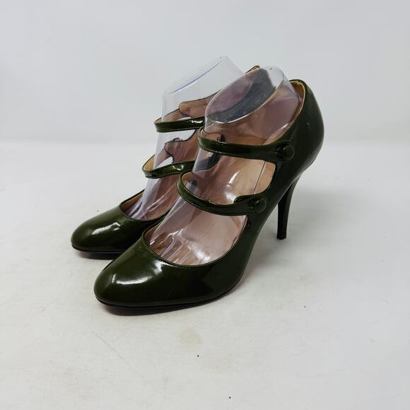 J.Crew Mona Double‑Strap Mary Jane Heels Green Leather Officewear Size 10 - Picture 2 of 10